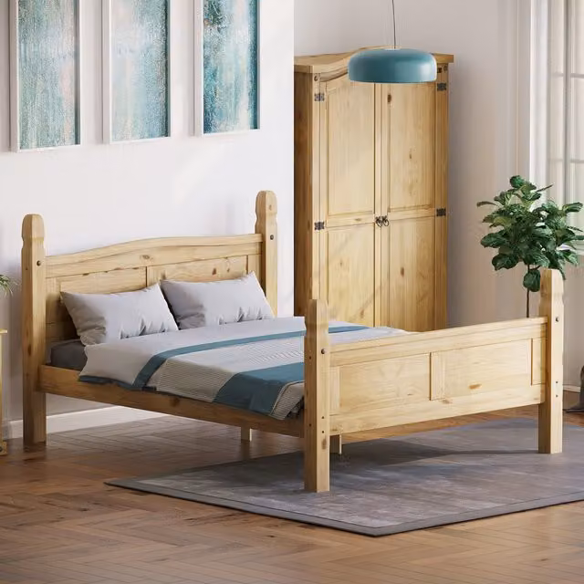Vida Designs Corona King Size Solid Pine Wood Bed Frame in Brown and Yellow, W/D/H: 180 x 200 x 110 cm