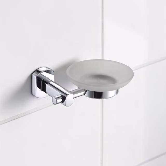 Showerdrape Admiralty Chrome Stainless Steel and Frosted Glass Wall Mounted Soap Dish in Silver