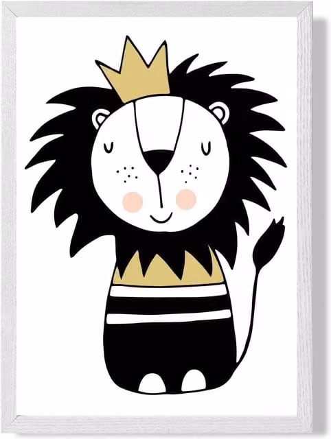ARTZE Cute Lion Scandi Animal Framed Print, Yellow and White