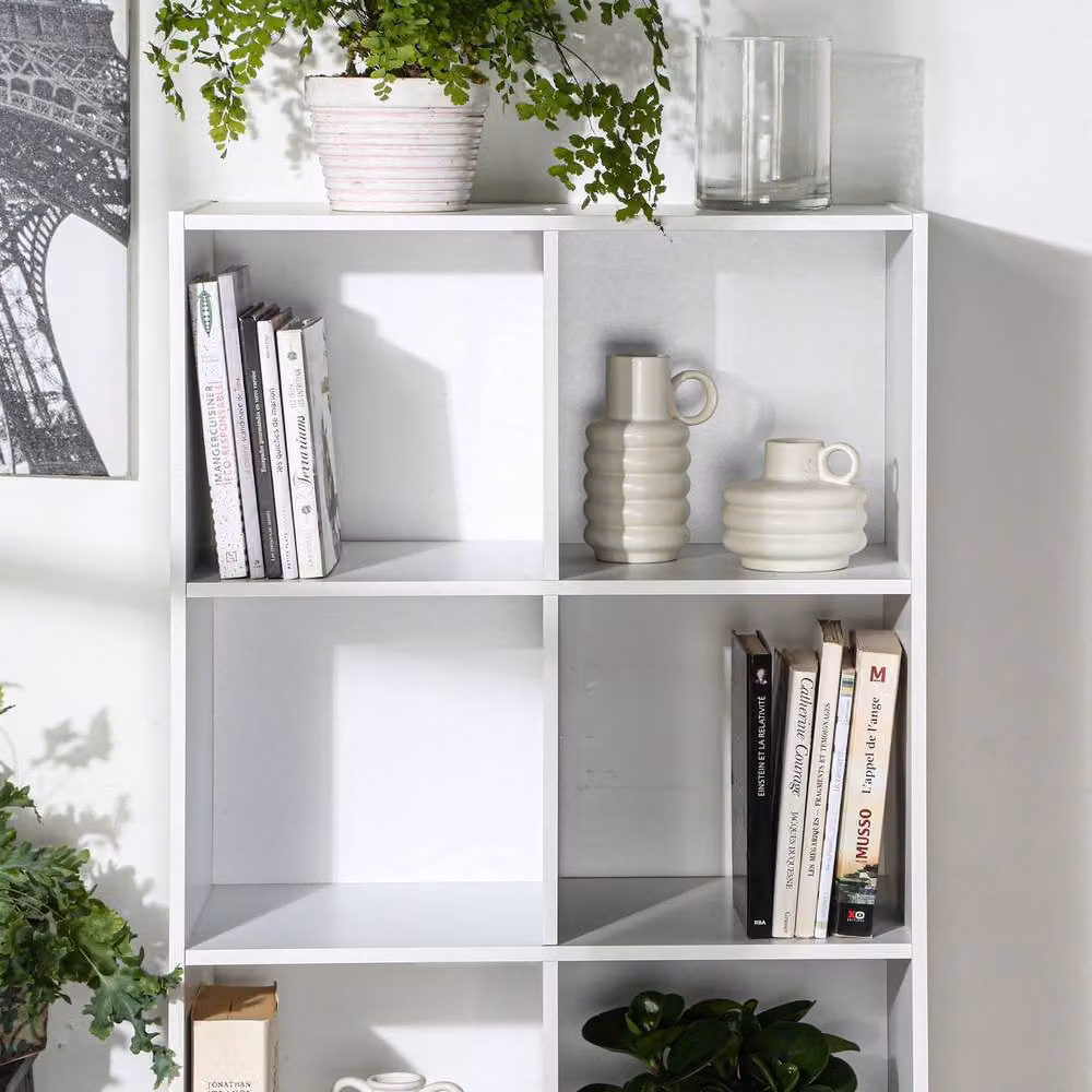 CALICOSY 8-Compartment White Composite Storage Shelf with Back Panel, W/D/H: 123 x 62 x 29.5 cm – 4