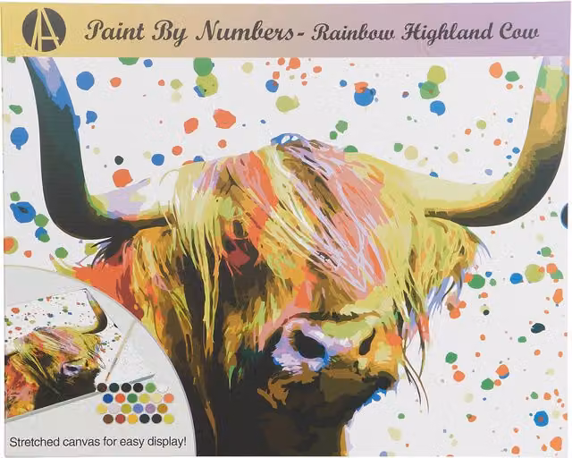 Art Studio Rainbow Highland Cow Paint by Numbers Kit for Adults, Multicolour