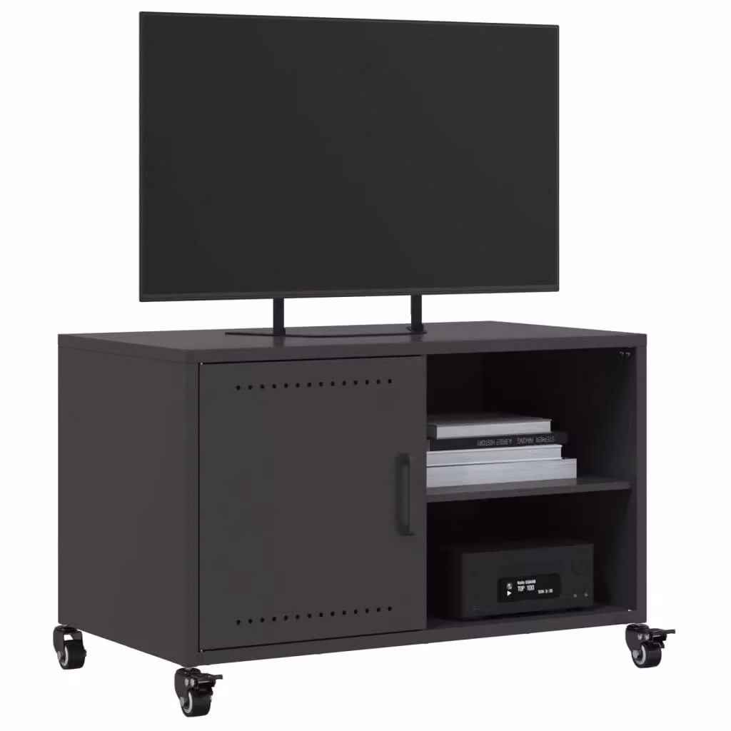 Berkfield Home Black Metal TV Cabinet W: 68 cm, D: 39 cm, H: 43.5 cm – 4