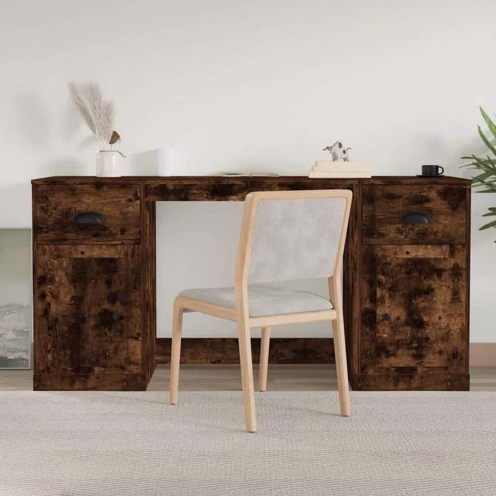 Berkfield Home Smoked Oak Desk with Cabinet in Brown – 2