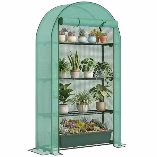 Outsunny 4 Tier Mini Greenhouse with Reinforced PE Cover, Green, W/D/H: 105 x 45 x 160 cm