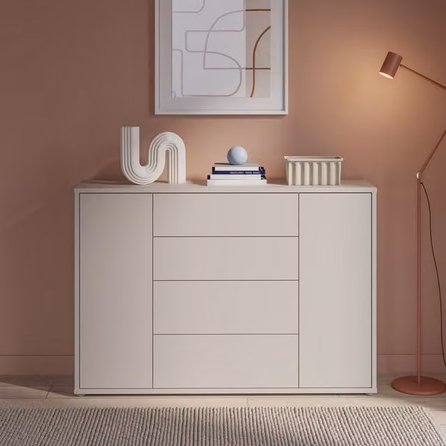 Furniture To Go Alice Springs Wide Sideboard with 4 Drawers and 2 Push-Open Doors in Sand