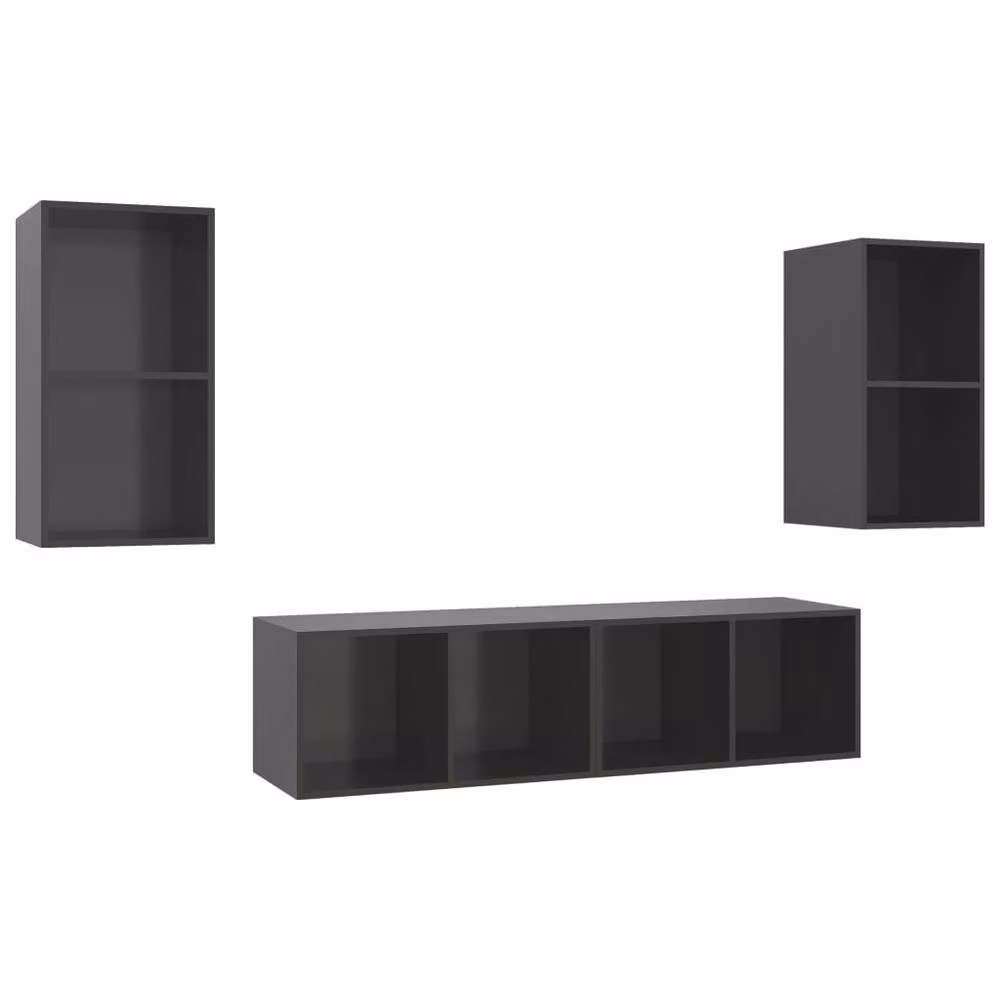 Berkfield Home Set of 4 High Gloss Grey Wall-Mounted TV Cabinets, W/D/H: 72 x 37 x 37 cm – 3