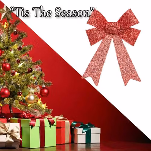 VFM e-Store Red Tinsel Bow Christmas Decoration W/D/H: 22 x 32 x 7 cm – 6