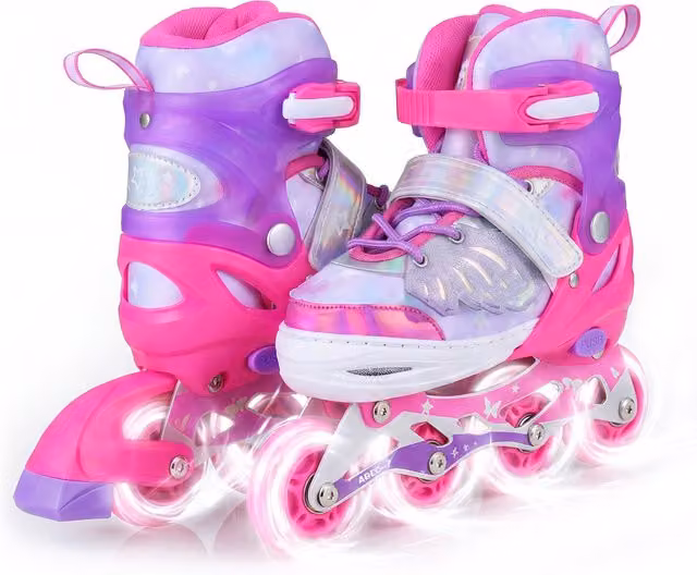 Costway Kids Illuminating Inline Skates with Light and Sound, Pink
