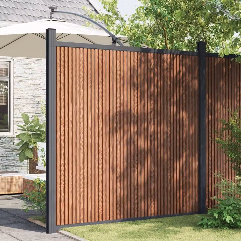 Berkfield Home WPC and Aluminium Fence Panel, Brown, W: 180 cm, H: 186 cm – 2