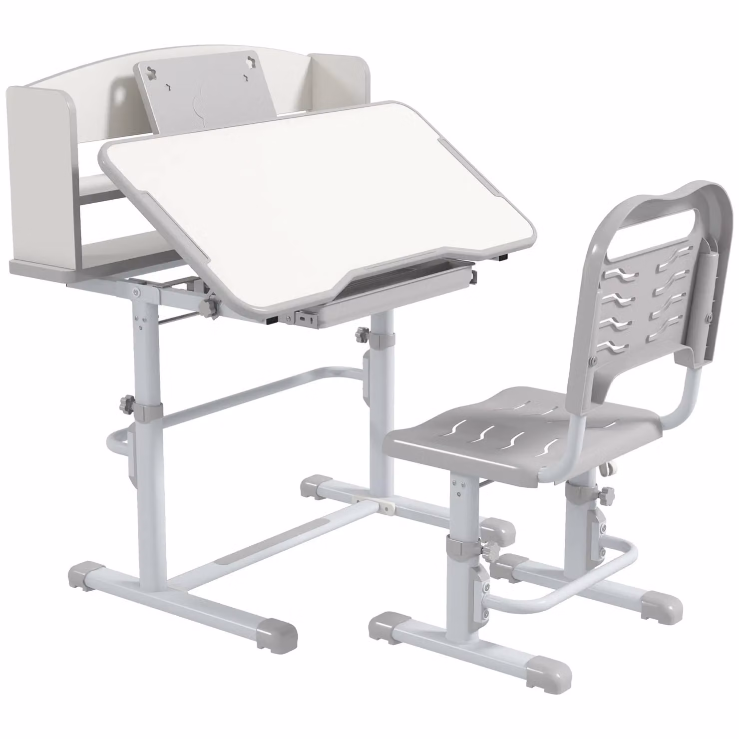 ZONEKIZ Height Adjustable Kids Desk and Chair Set in Grey for Ages 6-12 Years – 2