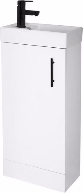 Balterley Wall Mounted Gloss White Vanity Basin with Matt Black Handle, Width: 40 cm – 1
