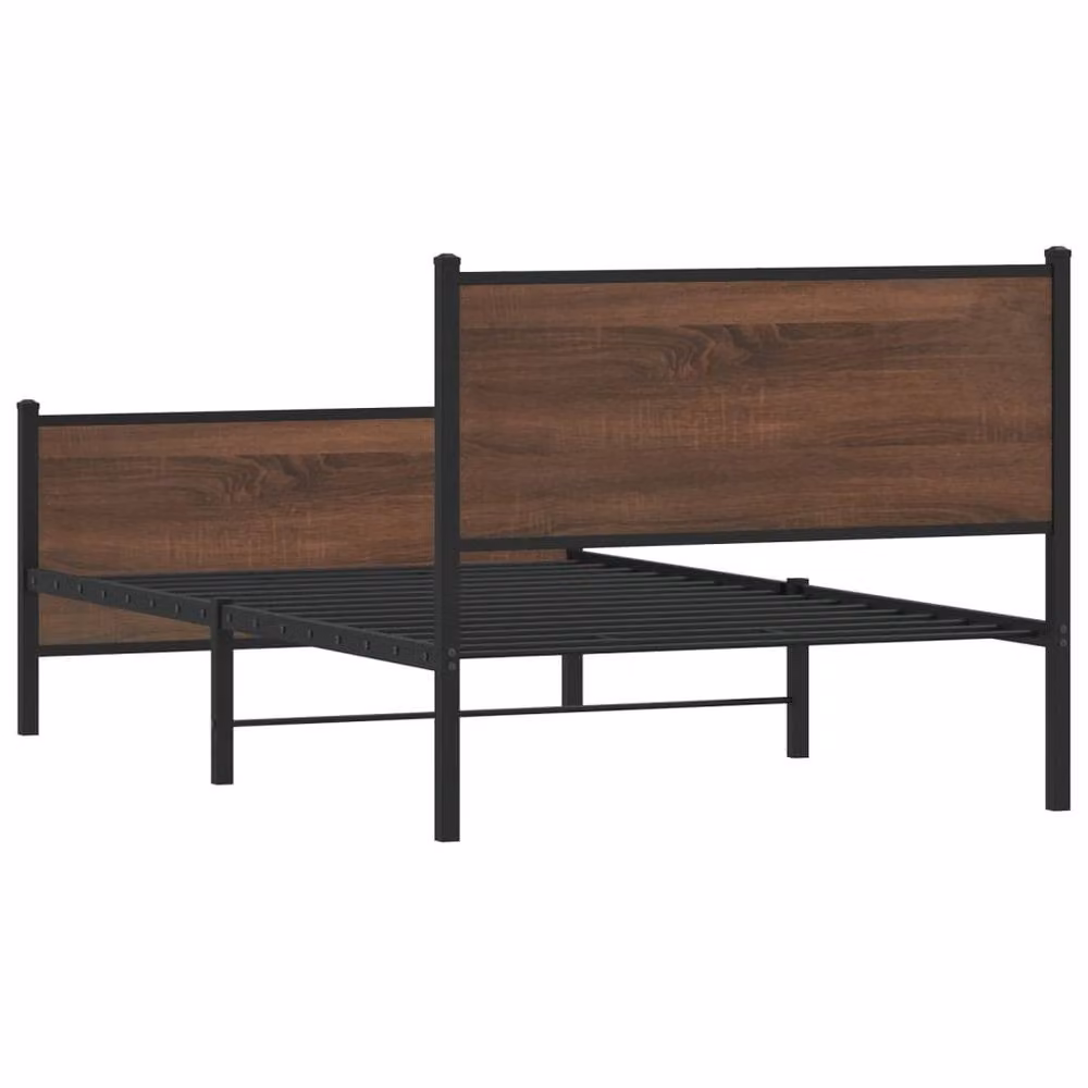 Berkfield Home Metal and Wood Bed Frame in Brown Oak, W/D/H: 100 x 200 cm – 5