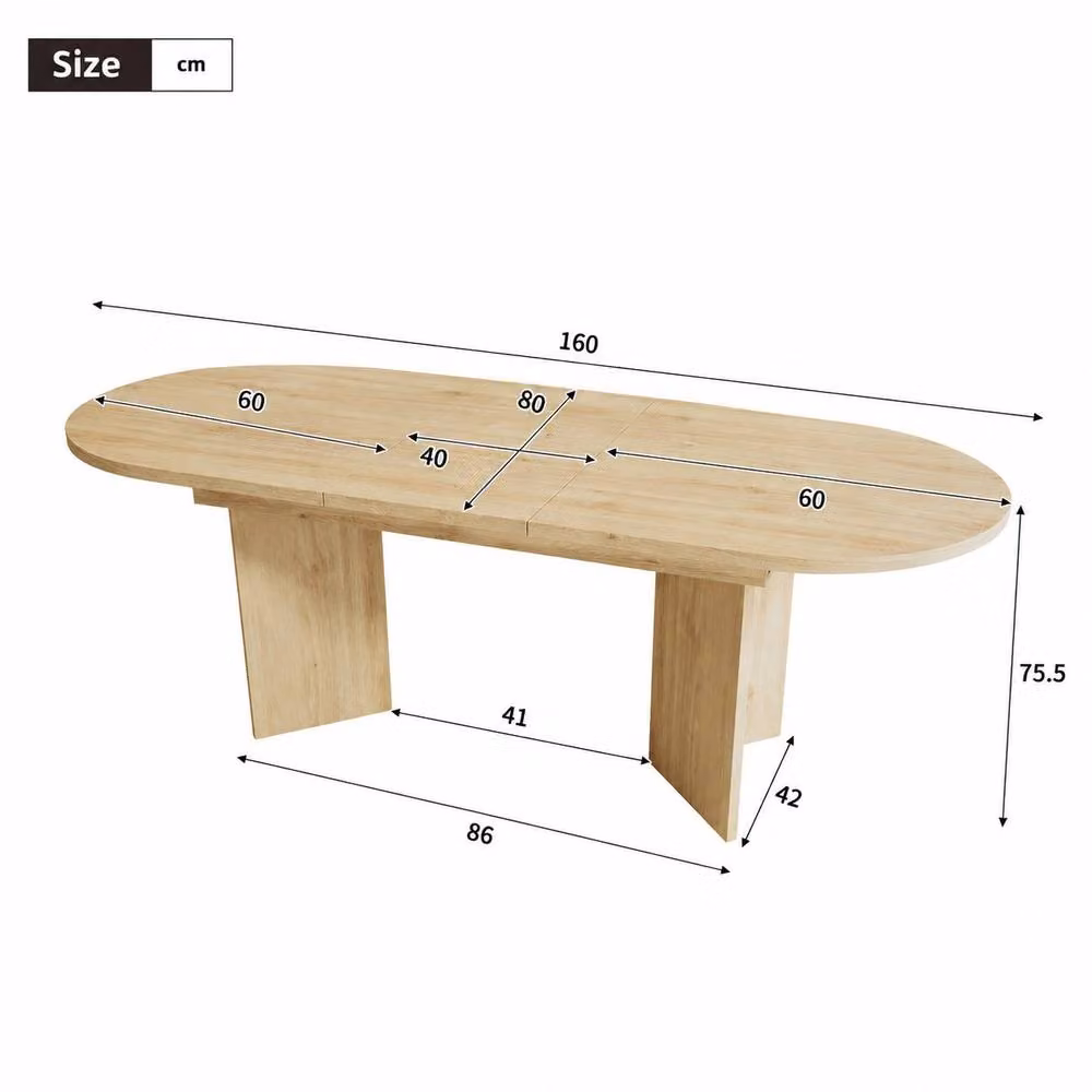 Merax Oval Extending Dining Table with Wood Effect MDF Top and Metal Base in Brown, W/D/H: 120-160 x 80 x 75.5 cm – 2