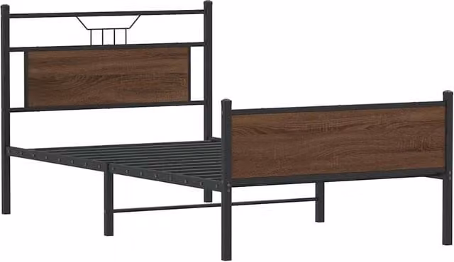Berkfield Home Durable Bed Frame in Brown Oak, W/D/H: 107 x 203 x 91.5 cm – 1