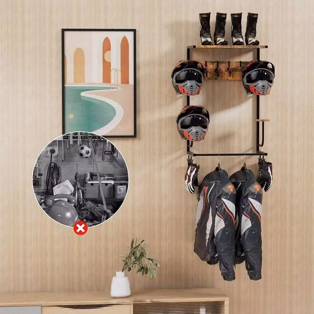 FORGEVIO Industrial Motorcycle Helmet Holder and Jacket Hook Rack in Black and Multicolour – 3