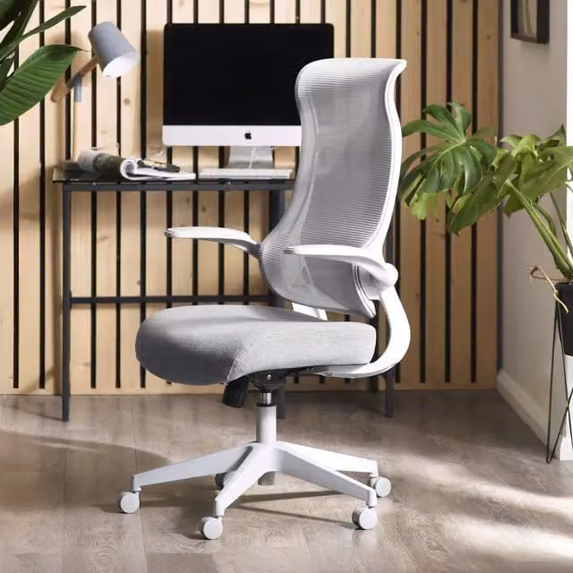 Julian Bowen Archer Modern Task Office Chair in Grey Fabric with Armrests and Castors