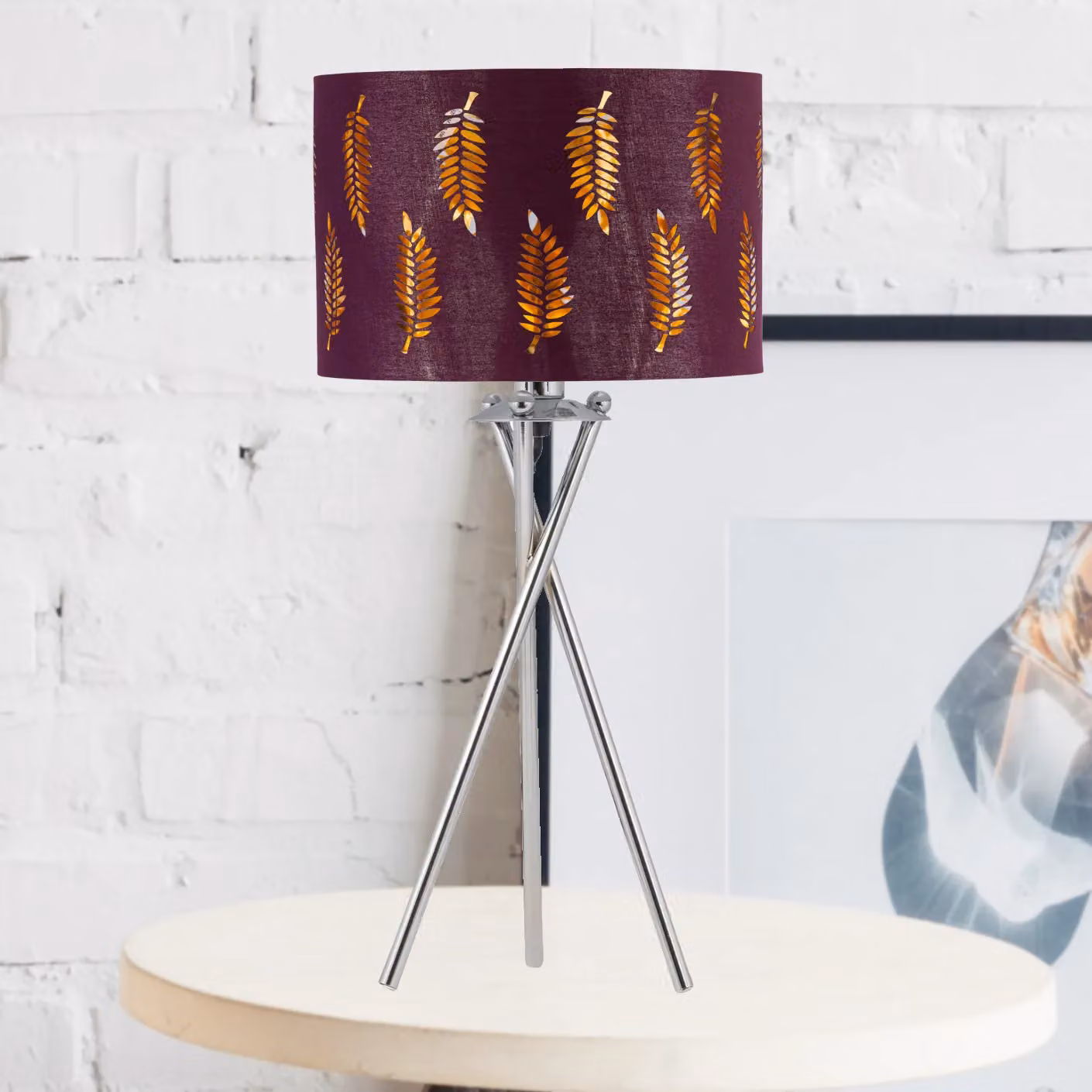 First Choice Lighting Chrome Tripod Table Lamp with Red Fabric Cylinder Shade – 2