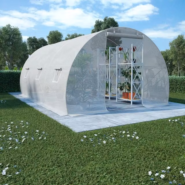 Berkfield Home White Freestanding Greenhouse with Galvanised Steel Frame, W/D/H: 450 x 300 x 200 cm – 1