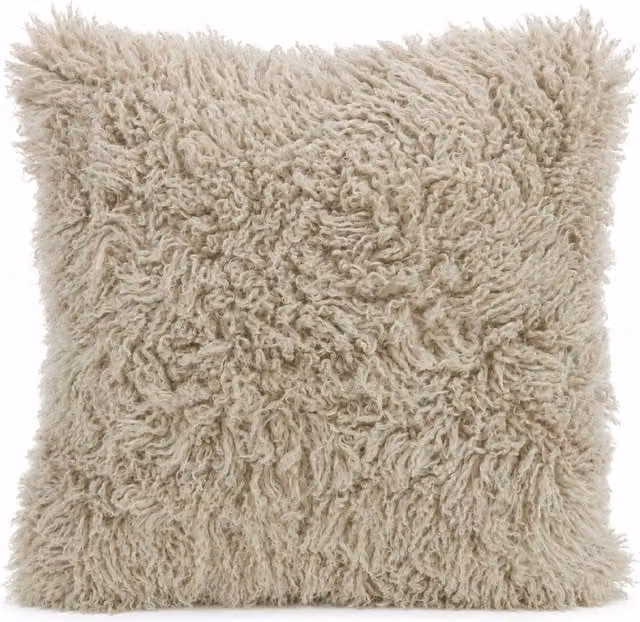 SNUGRUGS Soft Long Curly Wool Sheepskin Cushion with Cotton Backing and Inner, Beige, W/D/H: 40 x 40 x 40 cm