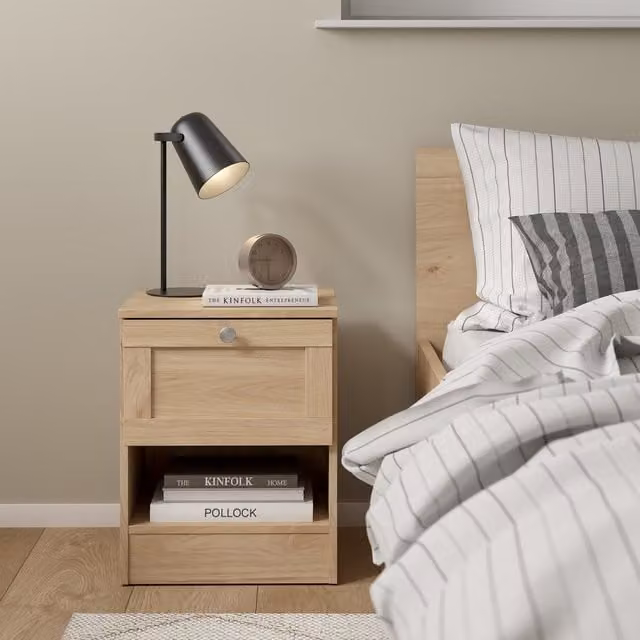 Furniture To Go Jackson Hickory Nightstand with 1 Drawer in Brown Oak Wood