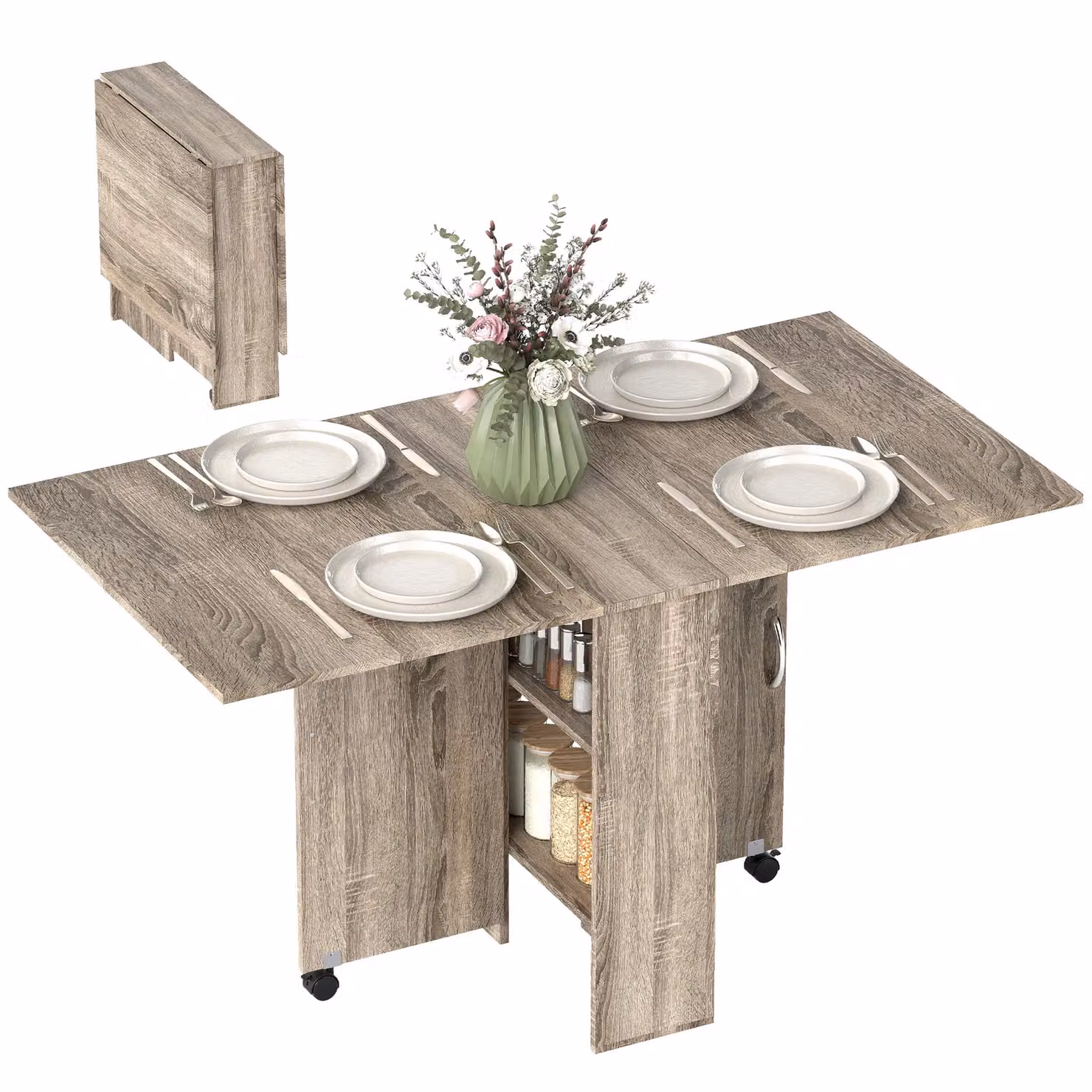 HOMCOM Grey Modern Folding Butterfly Leaf Dining Table for 4-6 People, W: 80-140 cm, D: 60 cm, H: 74 cm – 2