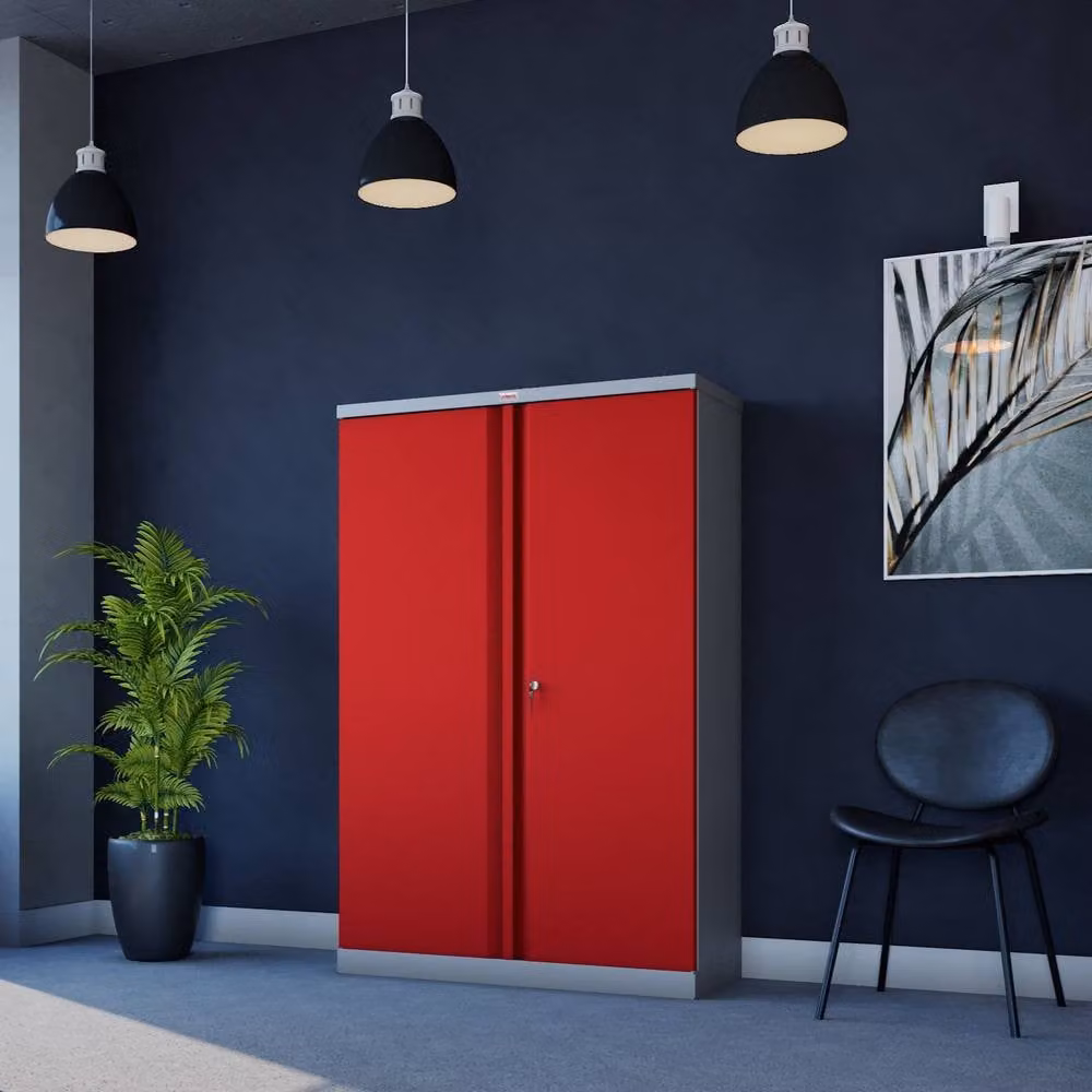 Phoenix Safe Company SCL1491GRK Steel Storage Cupboard in Grey and Red with Key Lock, H 140 cm x W 100 cm x D 30 cm – 3