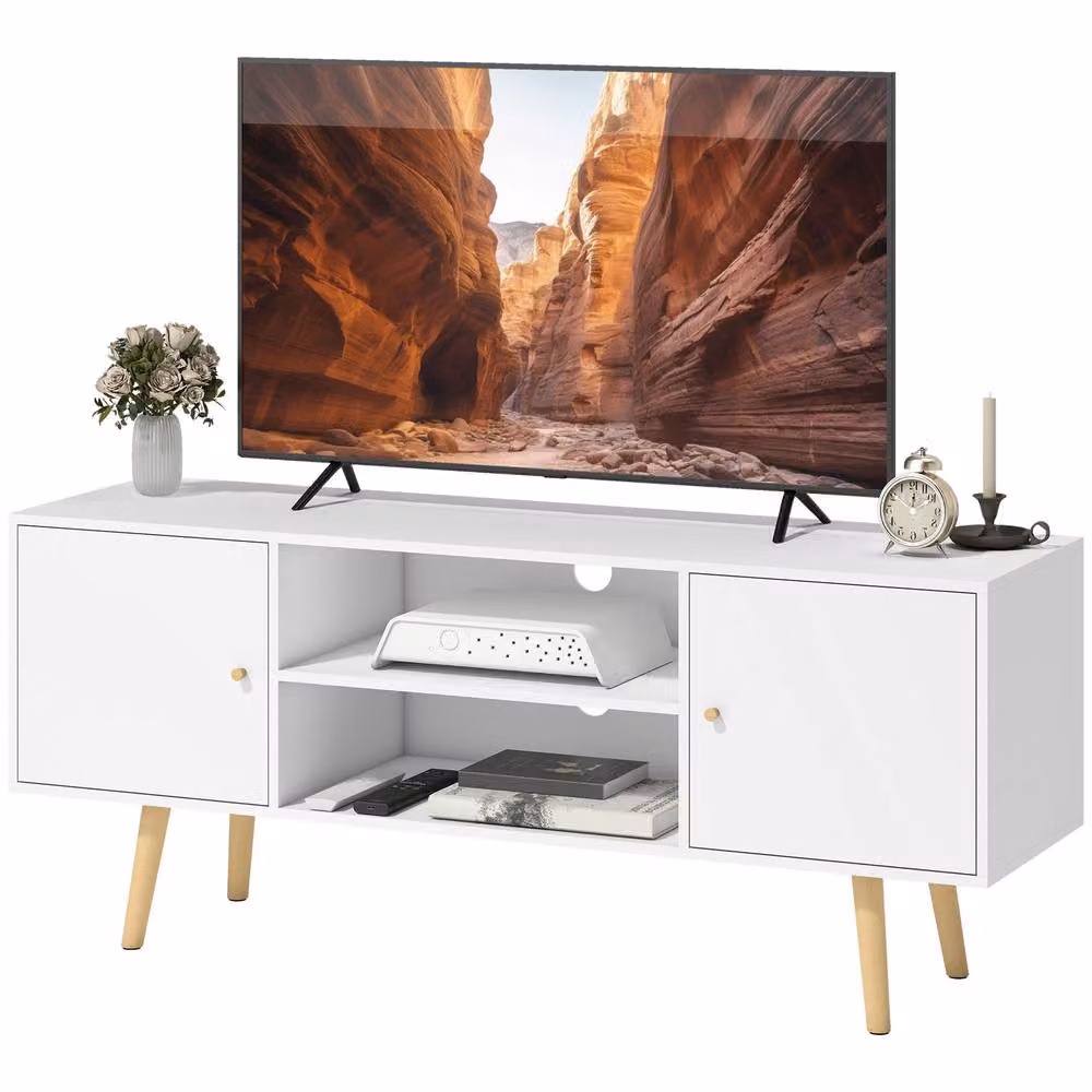 STILVORA White Minimalist TV Stand with 2 Doors and Shelves, Width: 120 cm – 3