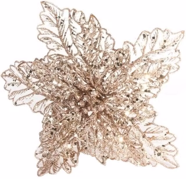 KDMD Rose Poinsettia Filigree Christmas Decorations with Clip, Gold, Dia: 22 cm, 3 Pack