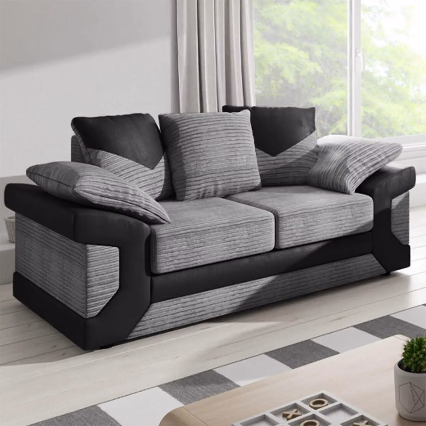 Furnishings For Less UK Dino Large Fabric Sofa Suite in Grey with 3 Seater and 2 Seater Sofas and Scatter Cushions – 2