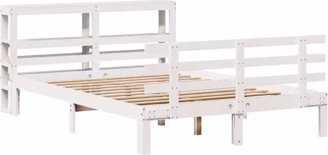Berkfield Home Beautiful Small Double Bed Frame with Headboard in White Solid Pine, W/D/H: 120 x 190 cm