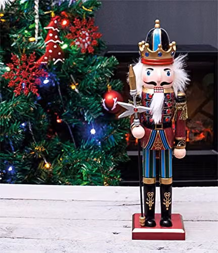 St Helens Home & Garden Nutcracker with Staff Christmas Tabletop Decoration, Red, Gold and Multicolour, Height: 30 cm – 1