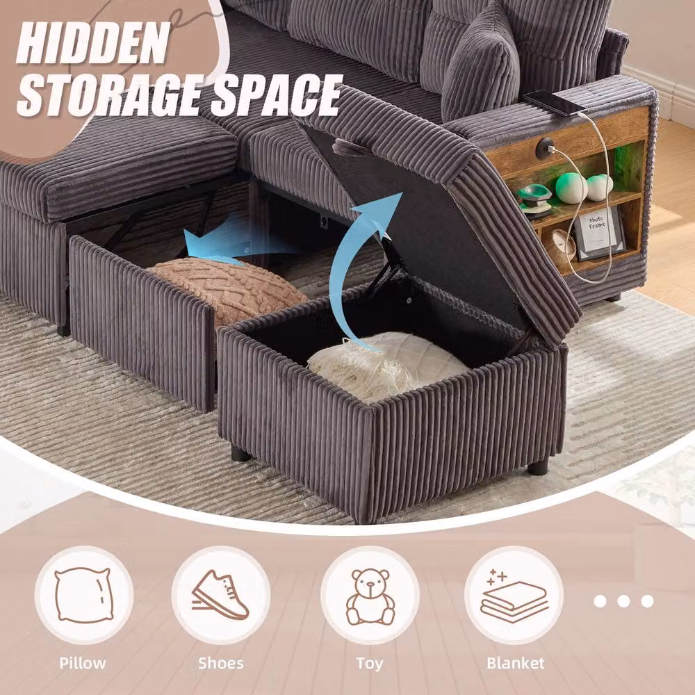BTM Cord Sleeper Sofa in Dark Grey with LED Lighting, USB Charging and Storage – 6