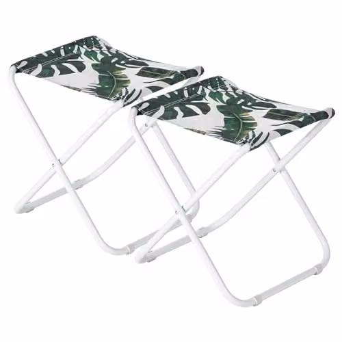 Harbour Housewares Classic Floral Folding Stools, Pack of 2, Green and Multicolour Canvas Garden Seats with Powder Coated Steel Frames
