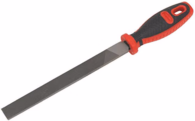 Loops Flat Engineers Hand File, 200mm, Double Cut, Coarse, Red Comfort Grip Handle