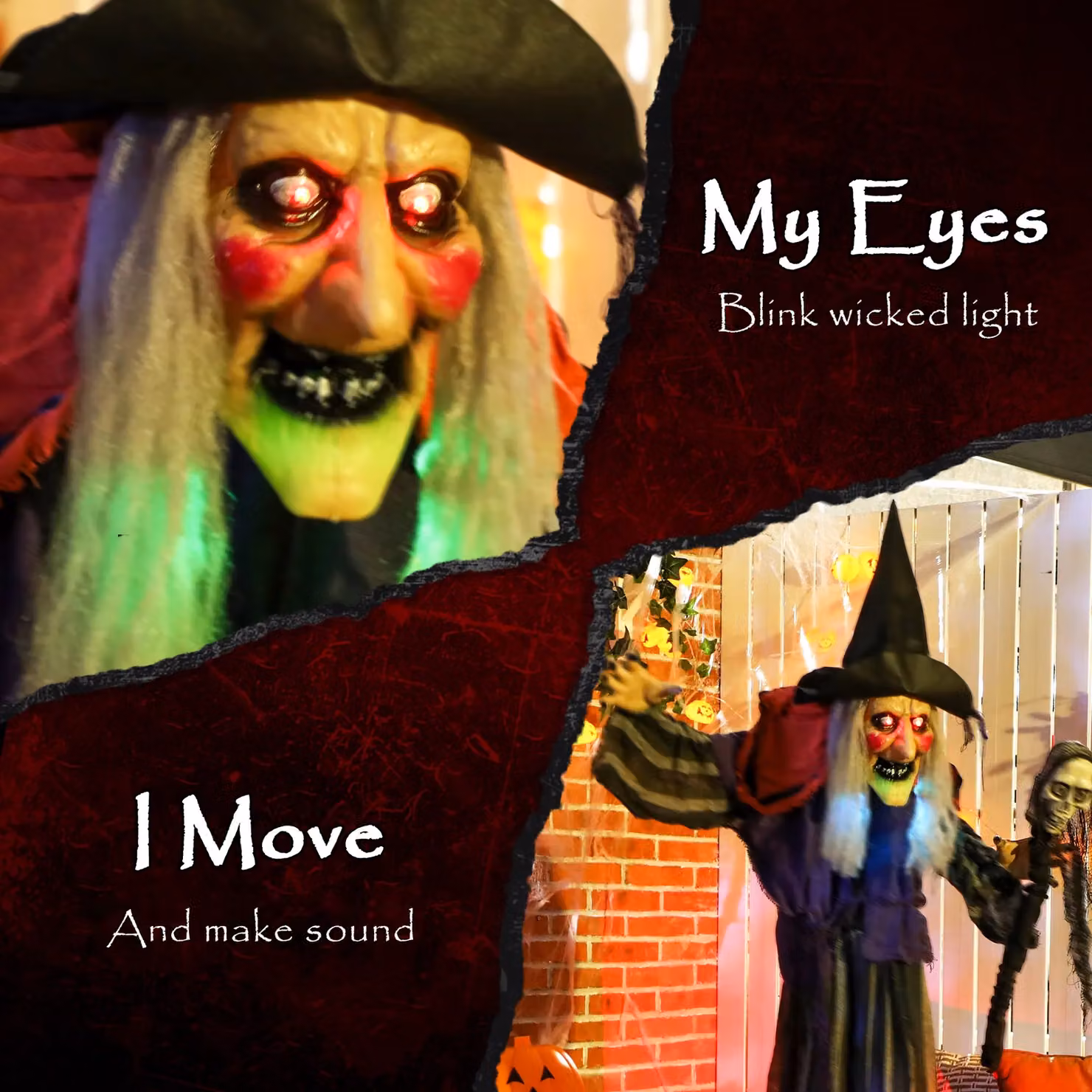 OUTSUNNY Voice Activated Halloween Animatronics Standing Witch with Skull Staff in Purple, Height: 160 cm – 4