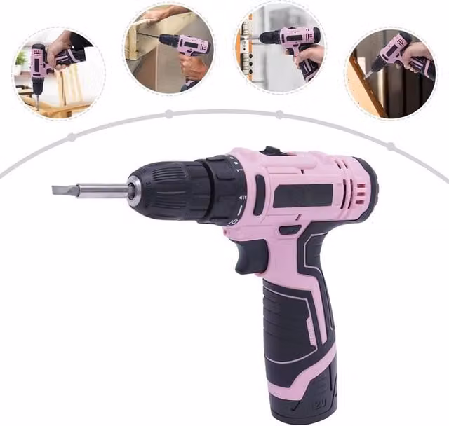 EONLION Cordless Drill Set and Electric Screwdriver Power Driver Kit in Pink – 1