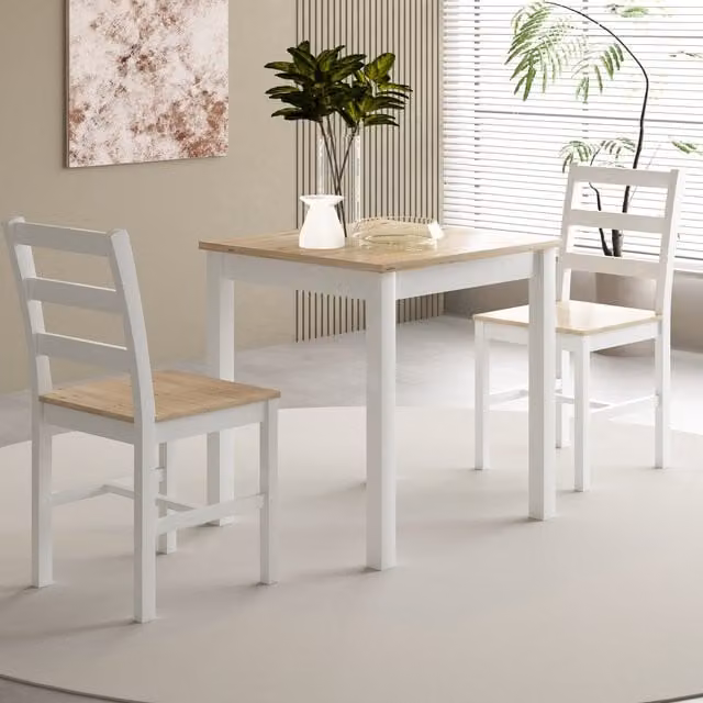 Comfy Living Scandinavian Wooden Dining Table and Chairs Set in White and Grey, W/D/H: 75 x 75 x 75 cm