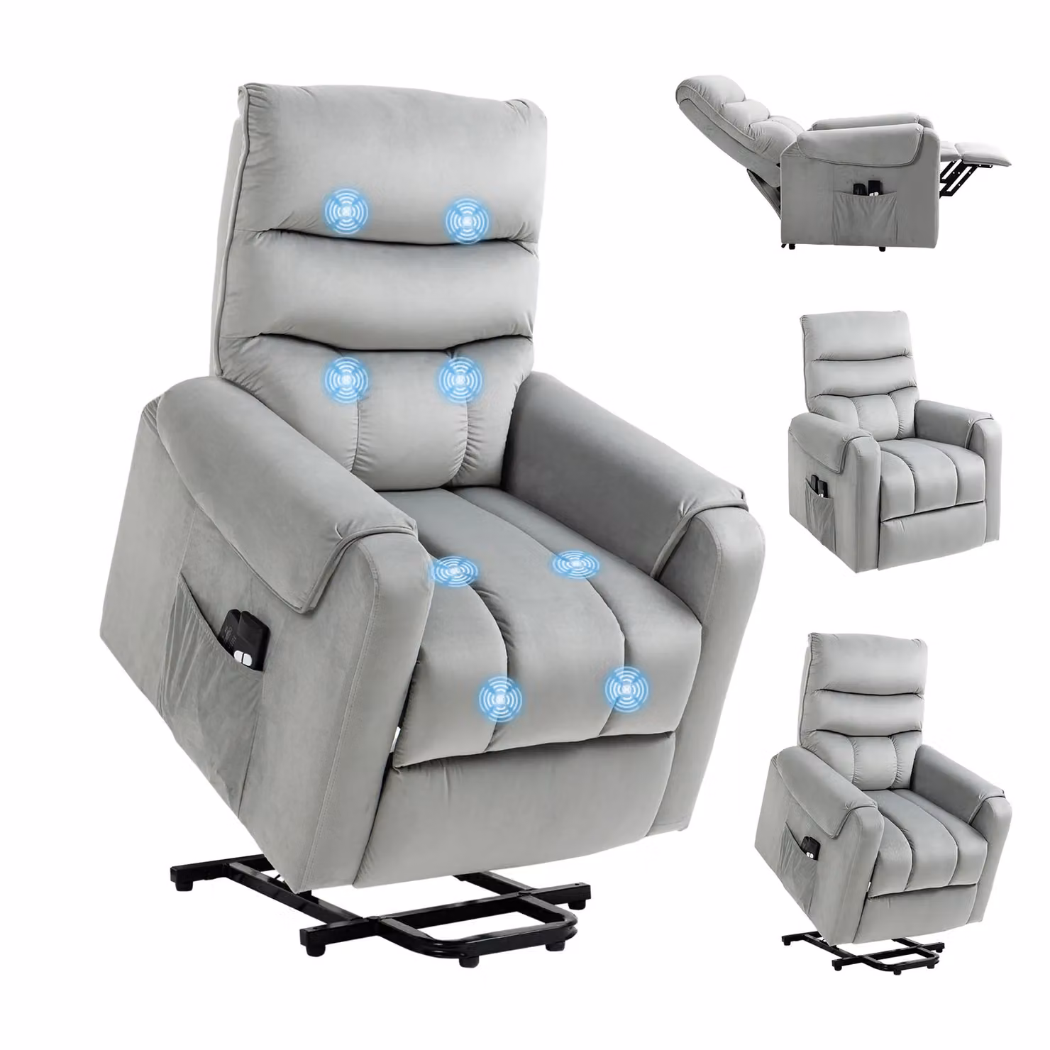 HOMCOM Electric Power Lift Recliner with Vibration Massage in Grey Velvet Fabric – 2
