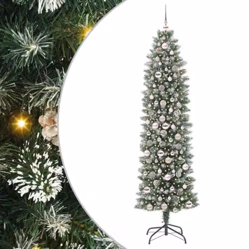 vidaXL Artificial Slim Christmas Tree in Green and White, Height: 210 cm – 1