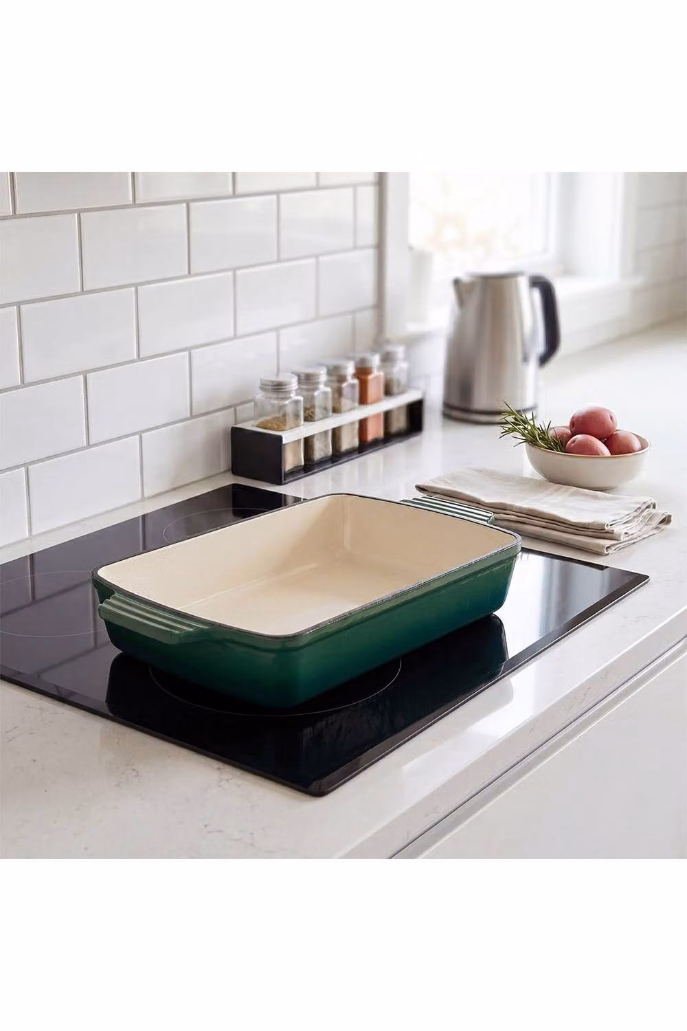 Living and Home Enamelled Cast Iron Roasting Pan, Green, 3 l – 2