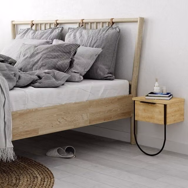 FWStyle Modern Wall Mounted 1 Door Bedside Table Cabinet in Light Oak