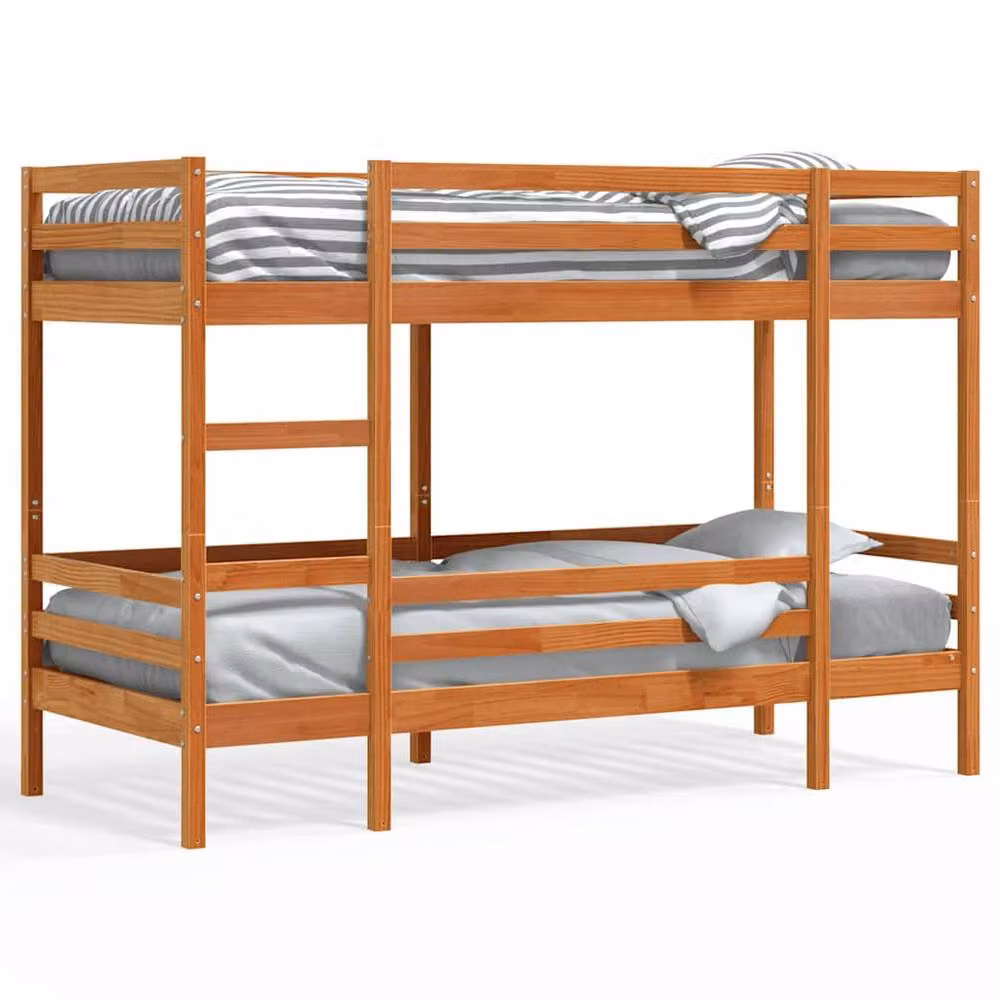 Berkfield Home Elegant Small Single Bunk Bed Frame in Wax Brown Solid Pine Wood W/D/H: 190 x 75 x 142 cm – 3