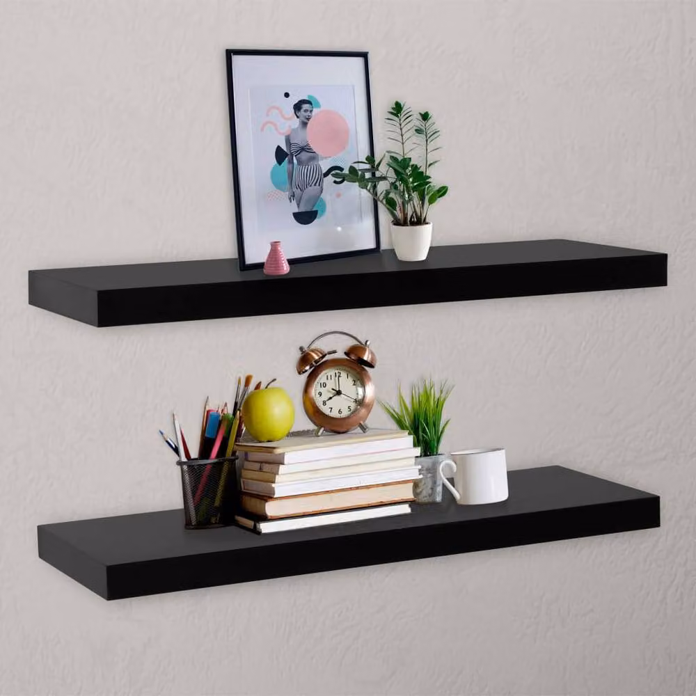 Berkfield Home Durable Floating Wall Shelves, 2 Pack, Black, W/D/H: 120 x 20 x 3.8 cm – 2