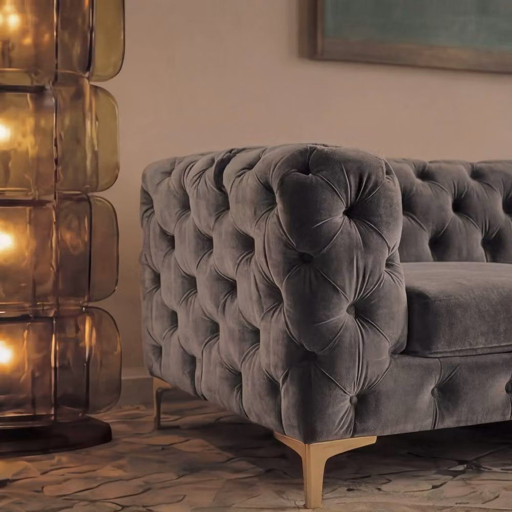 Sofaya Monaco Chesterfield 3 Seater L-Shaped Sofa with Right Hand Chaise in Grey Velvet – 2