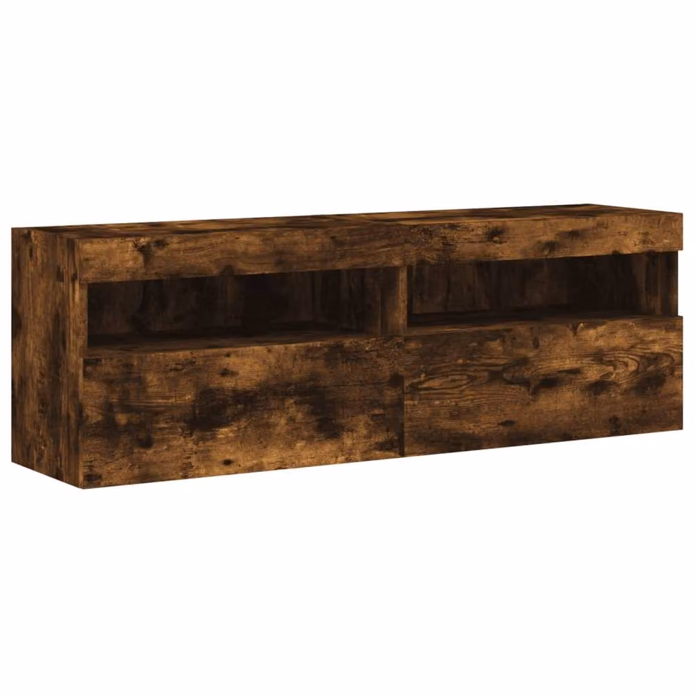 Berkfield Home Set of 2 Modern Wall Mounted TV Cabinets with Integrated LED Lights in Smoked Oak Brown, W/D/H: 60 x 30 x 40 cm – 3