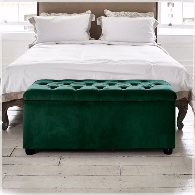 Paradise Furniture UK Chesterfield Ottoman Tufted Box in Green Velvet