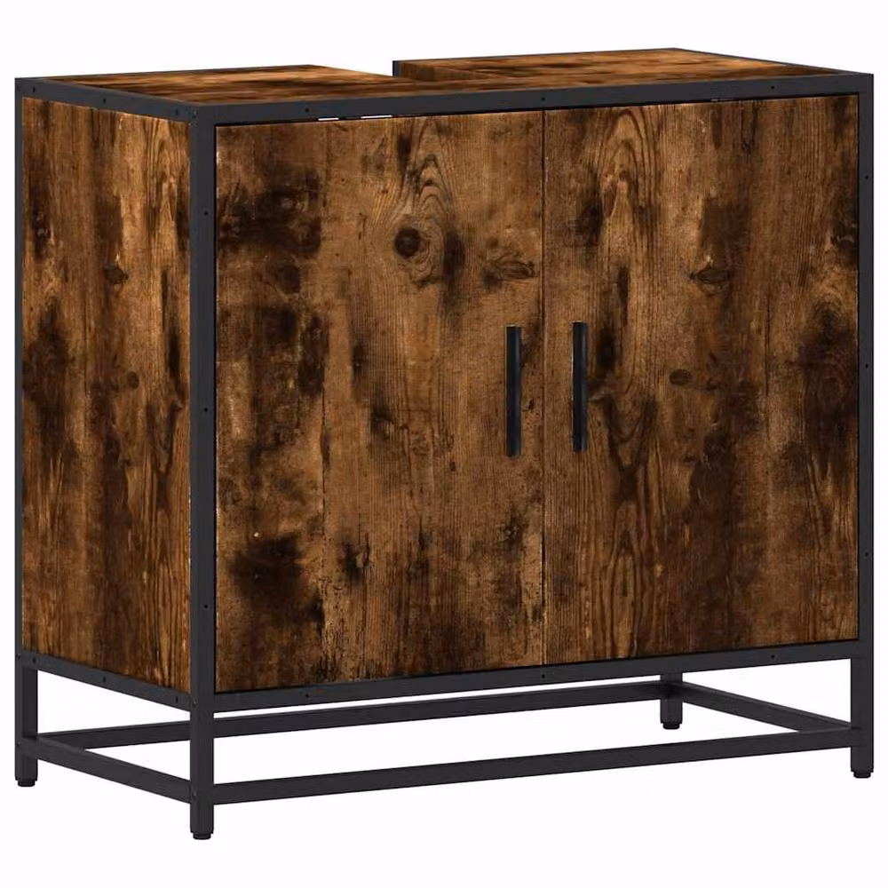 Berkfield Home Elegant Bathroom Sink Cabinet in Smoked Oak Brown, W/D/H: 65 x 33 x 60 cm – 2