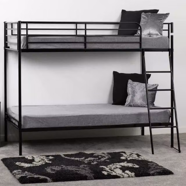 Seconique Brandon Black Metal Frame Single Bunk Bed, H: 197 cm x W: 90 cm x D: 128 cm