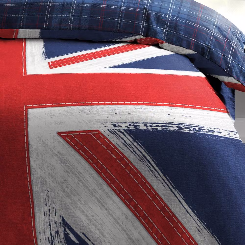 Velosso Union Jack Reversible Checked Bedding Set in Red and Blue, King Size – 2