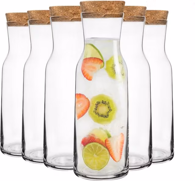 Bormioli Rocco Aquaria Glass Carafes with Cork Lids, 1.2 l, Pack of 6, Clear – 1